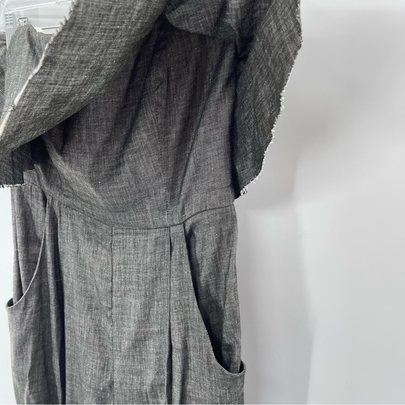 MILLY Black Denim Chambray Ruffle Popover Strapless Open Leg Pant Jumpsuit 6 - Picture 12 of 13